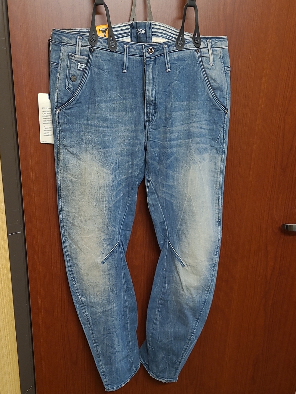 Women's NWT G-Star Raw GS01 Arc Navy 3D Tapered Fit Denim Jeans, Suspenders